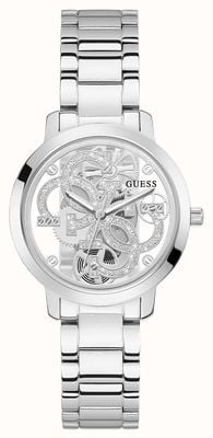 Guess Damski zegarek ze stali nierdzewnej z przezroczystą tarczą Quattro clear GW0300L1