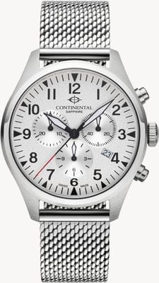 Continental Aviation Chronograph (42mm) Silver Dial / Stainless Steel Mesh Bracelet 24452-GC101720