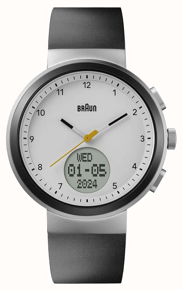 Braun Digital Smartwatch (45mm) White Hybrid Dial / Black Silicone Strap  BN0299PWHBKG