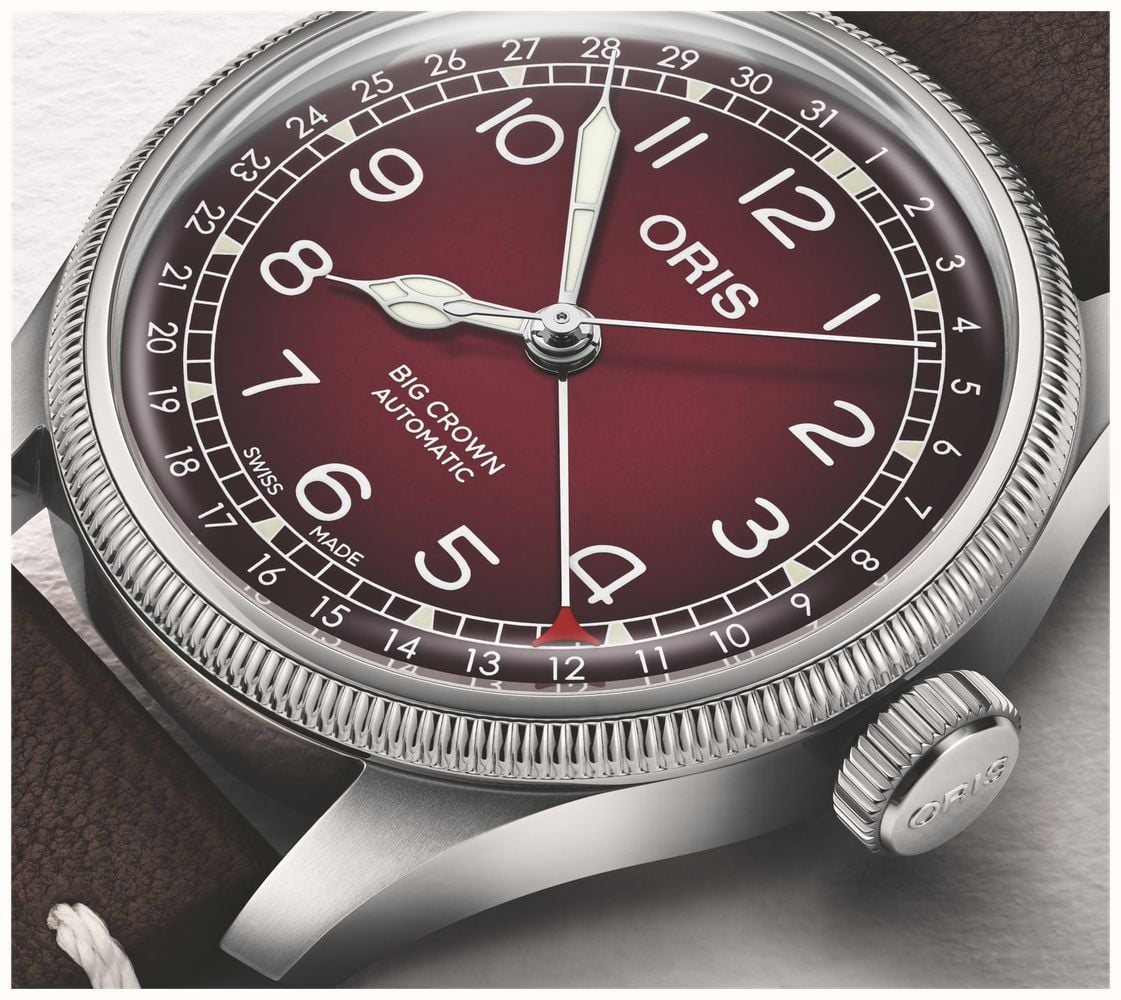 ORIS x Cervo Volante Big Crown Pointer Date Automatic (40mm) Burgundy Dial / Dark Brown Leather Strap Watch 01 754 7785 4038-SET - autre vue 4