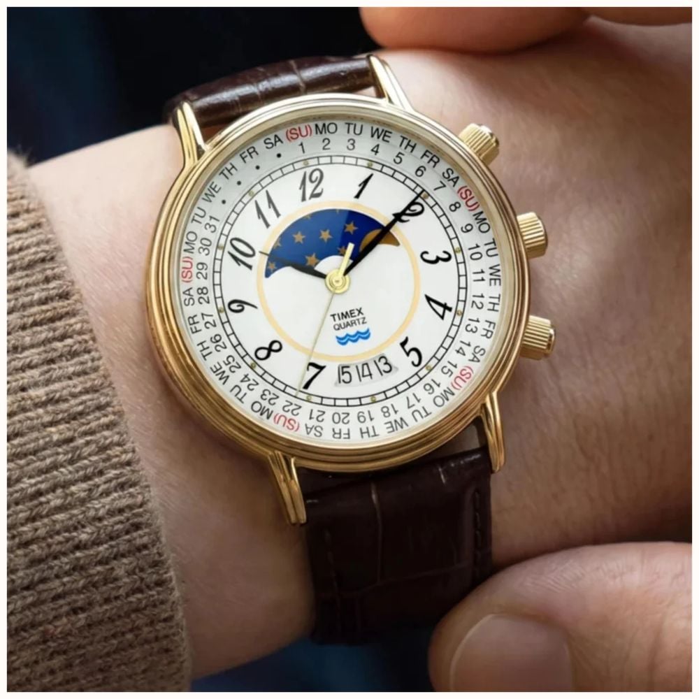 Timex Reissue 1990 Moon Phase 37mm White Dial Leather Mens Quartz TW2Y99000 - vista alternativa 2
