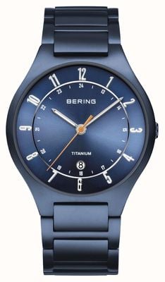 Bering メンズ|チタン|ブルーダイヤル|青いブレスレット 11739-797