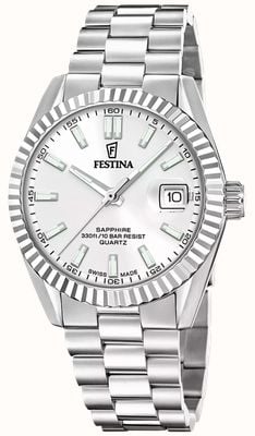 Festina 瑞士制造经典石英表（40毫米）银色表盘/不锈钢表带 F20084/A