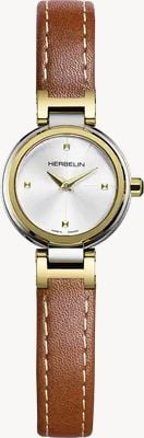 Herbelin Lady H Quartz (22mm) Silver Sunray Dial / Brown Leather Strap 17312T1N12GD