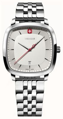 Wenger Orologio al quarzo classico vintage (37 mm) con quadrante argentato sabbiato e bracciale in acciaio inossidabile. 01.1921.101