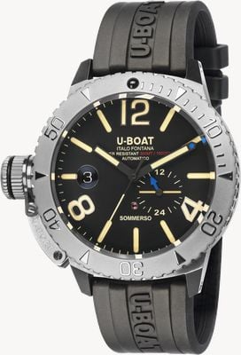 U-Boat Mostrador preto automático Sommerso (46 mm) / pulseira de borracha vulcanizada preta 9007/A