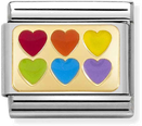 Nomination Classic 6 Rainbow Hearts Charm Steel Enamel And 18k Gold 030263/22