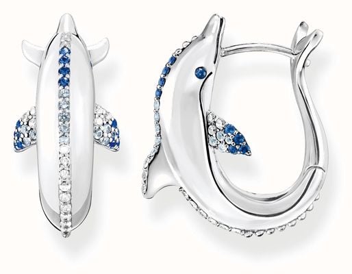 Thomas Sabo Dolphin Blue Stones Sterling Silver Hoop Earrings CR688-644-1
