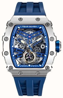 Maserati Men's Potenza Automatic Skeleton Dial Blue Silicone Strap