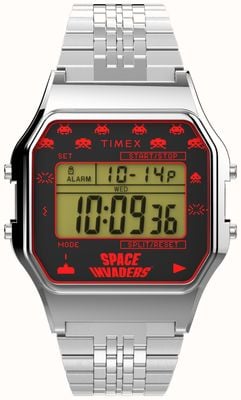 Timex 80 Space Invaders Digital Dial / Silver Tone Metal Bracelet TW2V30000