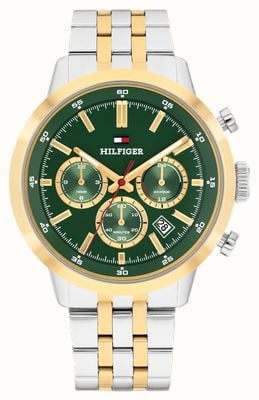 Tommy Hilfiger Cronógrafo Kent (43 mm), esfera verde / brazalete de acero inoxidable de dos tonos 1710754