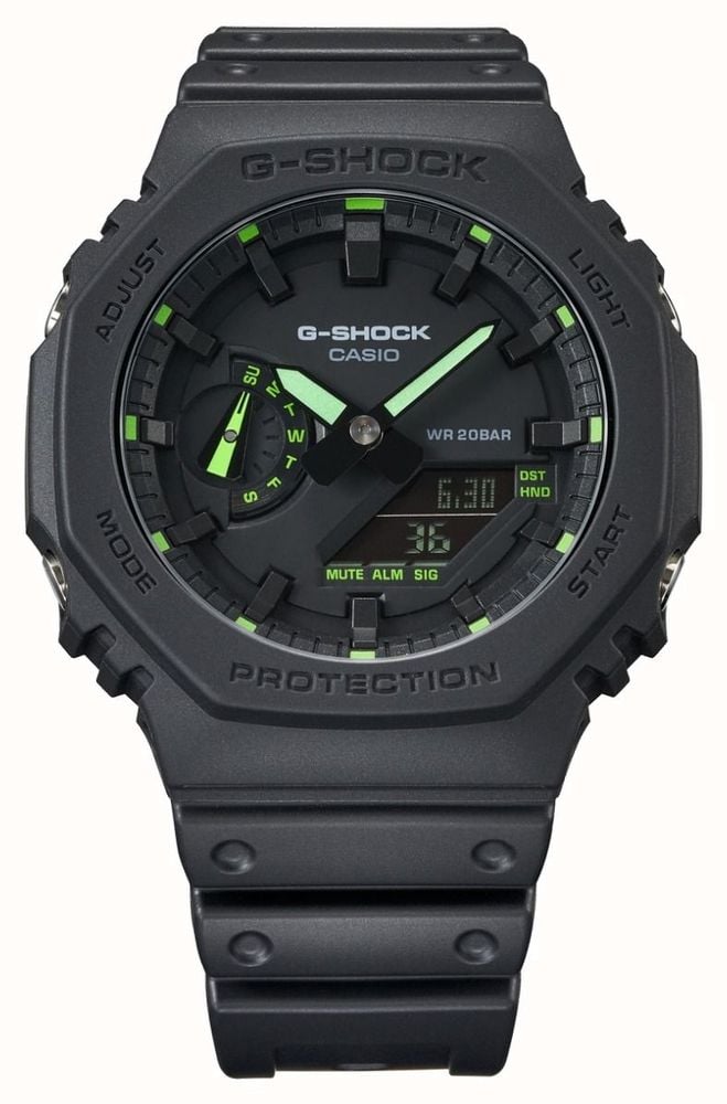 Casio G-Shock 2100 Utility Black Series Neon Green Details GA-2100-1A3ER