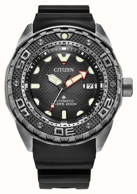 Citizen Super-Titan-Automatik-Promaster-Taucheruhr (46 mm), schwarzes Zifferblatt / schwarzes Polyurethan-Armband NB6004-08E