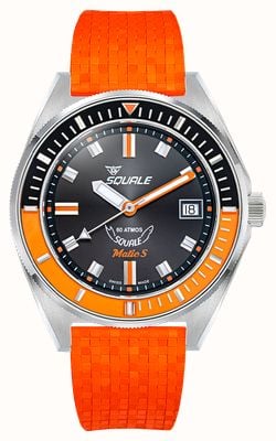 Squale Matic S Automatik (39 mm) schwarzes Zifferblatt mit Sonnenschliff / orangefarbenes Mosaik-Kautschukarmband MATICBKOBK.MROR