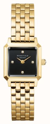 Rosefield Boxelle (19,5 mm) zwarte cd-zonnewijzerplaat / verguld roestvrijstalen armband BBGSG-B08