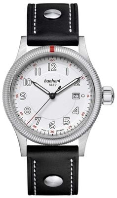 Hanhart Montre automatique Pioneer One (42 mm), cadran blanc / bracelet en cuir noir à rivets - M 762.200-0010