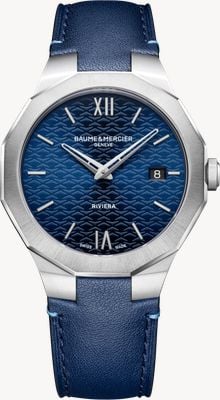 Baume & Mercier Riviera quartz (39 mm) blauw sun-satin wijzerplaat / blauw kaarsleer horlogebandje 10846