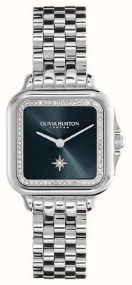 Olivia Burton 柔和的方形蓝色表盘/不锈钢表链 24000083