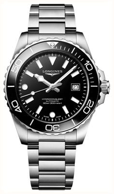 LONGINES ハイドロコンクエスト オートマチック (42mm) ブラックラッカーダイヤル / ステンレススチールブレスレット L37884566
