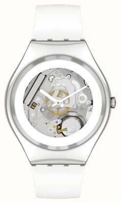 Swatch Mostrador esqueleto de ironia branca pura (38 mm) / pulseira de silicone branca SYXS138