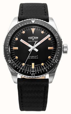Vulcain Skindiver Nautique Automatic (38mm) Black Dial / Black Carbon Leather Strap Watch 660170A07.BAC243
