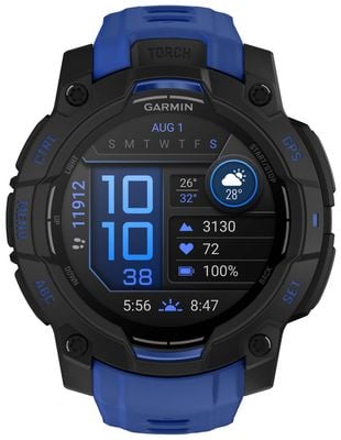 Garmin Instinct 3 - AMOLED Outdoor GPS Smartwatch (45mm) Black with Bolt Blue/Black Band 010-02936-03