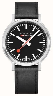 Mondaine Stop2go（41mm）经典黑色表盘/黑色素食葡萄皮革 MST.41020.LBV.2SE