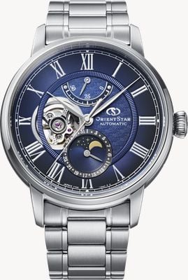 Orient Star M45 F7 Mechanical Moonphase (41mm) Blue Dial / Stainless Steel Bracelet RE-BT0006L00B