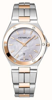 Herbelin Dames cap camarat (33 mm) parelmoeren wijzerplaat / tweekleurige roestvrijstalen armband 14545BTR19