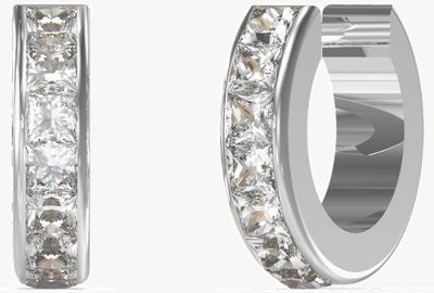 Guess Women's Huggie Me Rhodium Plated 11mm Square Crystal Huggie Hoop Earrings UBE03134RH