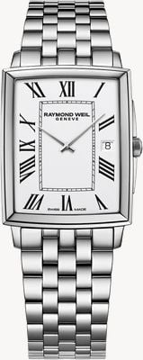 Raymond Weil Reloj cuadrado Toccata de cuarzo (29 mm), esfera blanca y brazalete de acero inoxidable. 5425-ST-00300