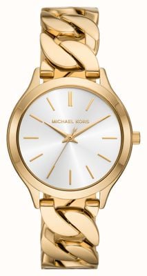 Michael Kors Cadran argenté de défilé (38 mm) / bracelet en acier inoxydable de style chaîne doré MK7472