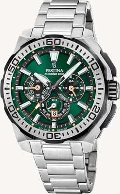 Festina Chrono Bike 2025 (45.5mm) Green Dial / Stainless Steel Bracelet F20724/3