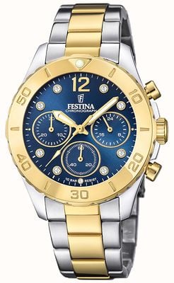 Festina 女士双色计时手表带手链和立方锆石套装 F20604/3