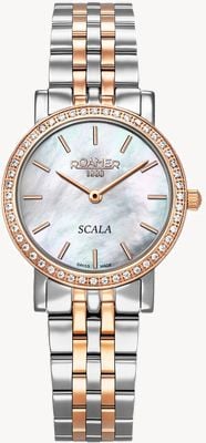 Roamer Scala 水晶（28 毫米）珍珠母贝表盘/双色不锈钢表链 976830 49 20 50