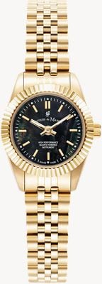 Jacques Du Manoir Mini Inspiration (22mm) Black Mother-of-Pearl Dial / Gold PVD Stainless Steel Bracelet JWL05104