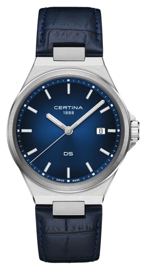 Certina Ds-7 quartz (39mm) cadran bleu / bracelet cuir bleu montre