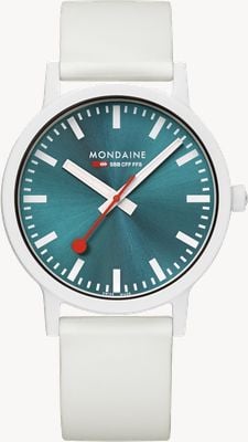 Mondaine Essence quartzo edição limitada – 1 de 300 (41 mm) mostrador teal transformador / pulseira em silicone branco MS1.41140.RA