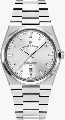 Jacques Du Manoir ホライゾン 3針デイト クォーツ (41mm) シルバー文字盤 / ステンレススチールブレスレット JWG03501