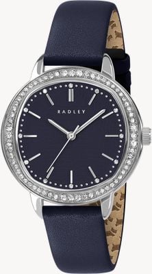 Radley Montre Berry Lane sertie de cristaux (36 mm) avec cadran imprimé bleu encre et bracelet en cuir bleu encre RY21847
