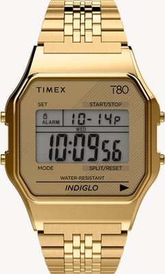 Timex T80インディグロデジタル（34mm）デジタル文字盤/ゴールドPVDステンレススチールブレスレット TW2R79200