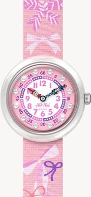 Flik Flak Wählen Sie ein Armband mit Schleifenmuster (31,85 mm) mit rosa-weißem Zifferblatt und rosa Schleifenmuster. FBNP250