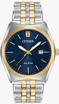 Citizen Orologio da uomo corso eco-drive in acciaio inossidabile con quadrante blu IP oro BM7334-58L
