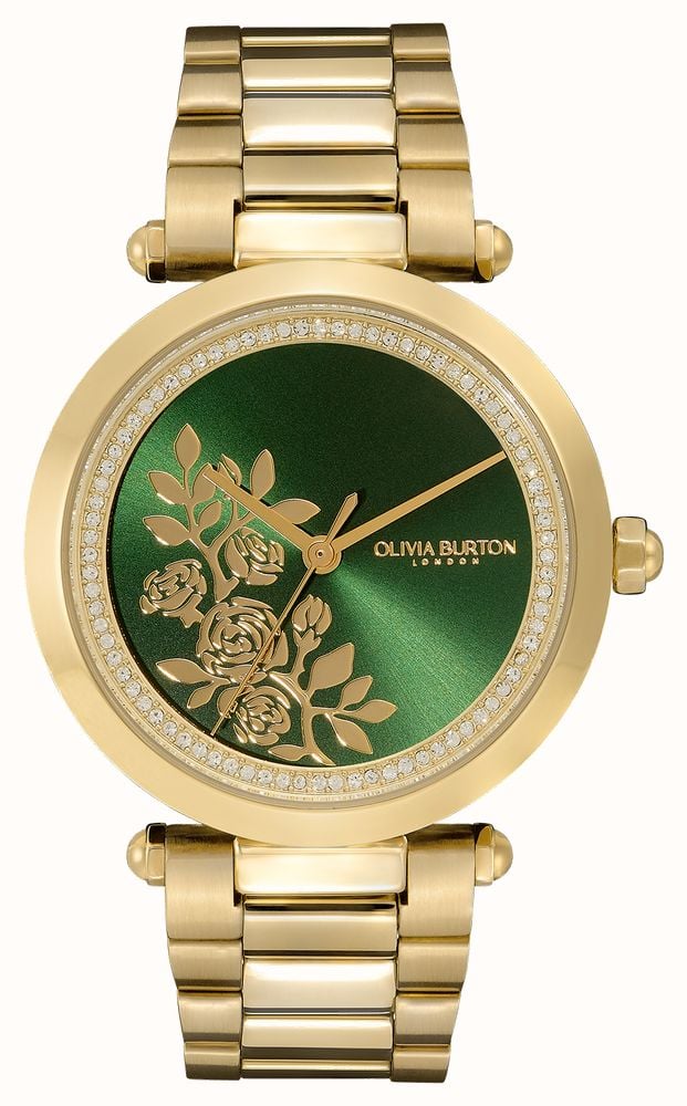 Olivia Burton Signature Green Floral Dial Gold Stainless Steel Bracelet 24000043 First Class Watches IRL