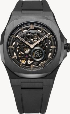 D1 Milano Skeleton Jet Black (41.5mm) Black Skeleton Dial / Black Rubber Strap SKRJ17