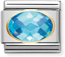 Nomination Classic FACETED CUBIC Zirconia Stainless Steel And 18ct Gold LIGHT BLUE Charm 030601/006