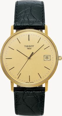 Tissot Goldrun Hesalite 18 Karat Gold schwarzes Lederband T71340121