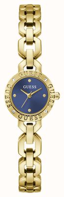 Guess Montre Siren à quartz trois aiguilles (23 mm), cadran bleu / bracelet en acier inoxydable plaqué or GW1019L2