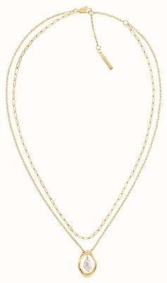 Calvin Klein Women's Edgy Pearls Gold-Tone Stainless Steel Double Chain Pearl Pendant Necklace 35000559