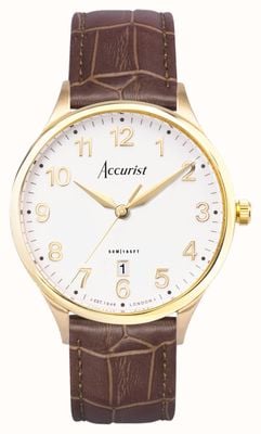 Accurist Hommes classiques | cadran blanc | bracelet en cuir marron 73001